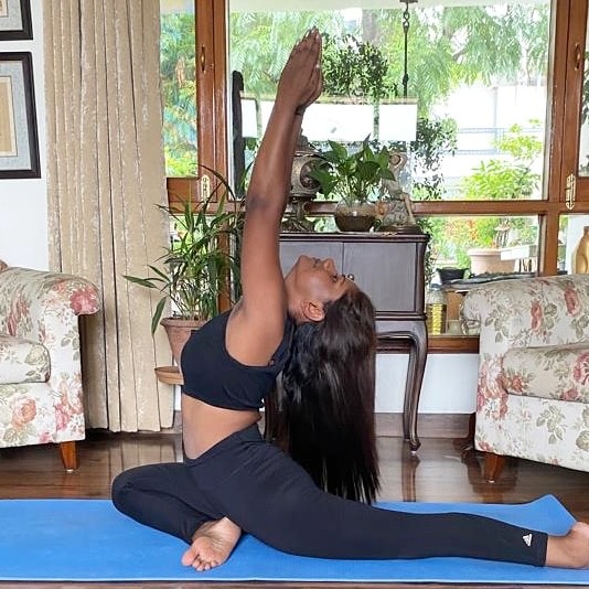 Jyoti Sania in a heart-opening yoga pose
